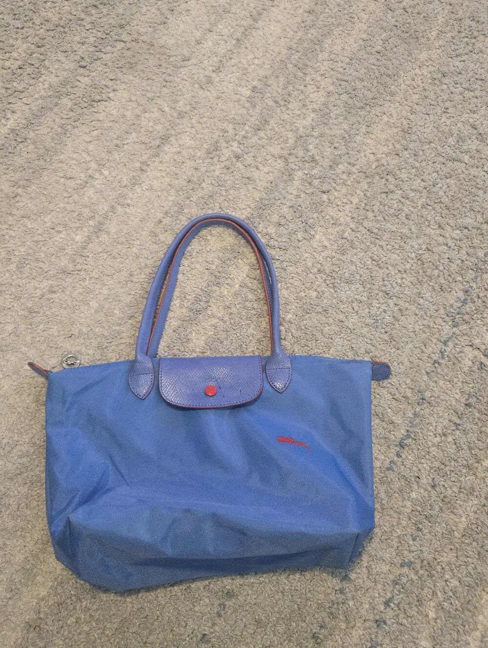 Longchamp Le Pliage Club Medium Shoulder Tote Periwinkle Blue Red Accent Nylon